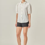 Jewel Button Puff Sleeve Top