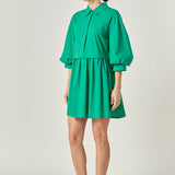 Puff Sleeve Shirt Dress in Green