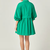 Puff Sleeve Shirt Dress in Green