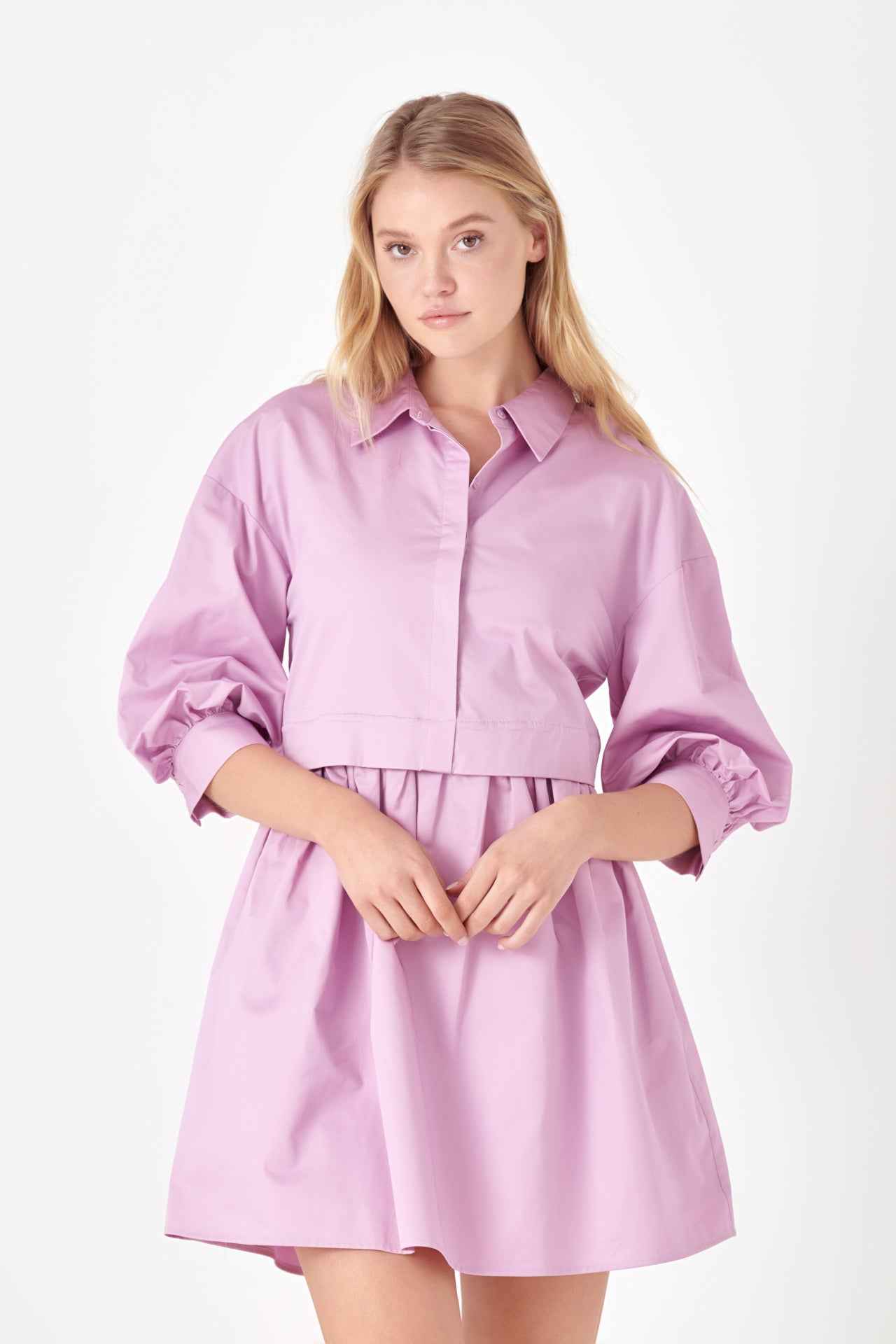 Puff Sleeve Shirt Dress English Factory