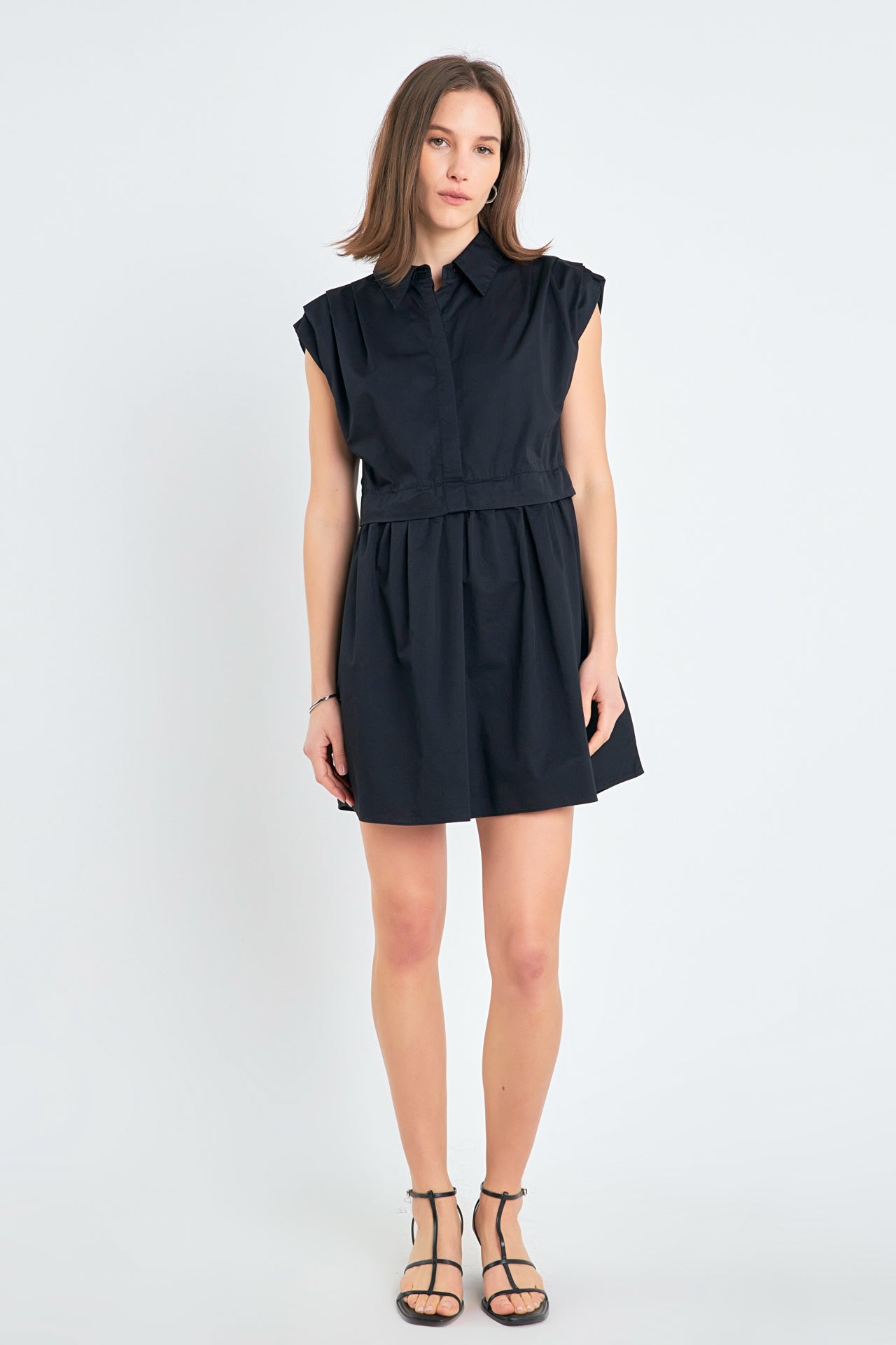 Pleated Shoulder Shirt Dress