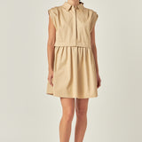 Pleated Shoulder Shirt Dress