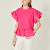 Mixed Media Knit Top in Fuchsia