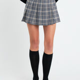 Belt Pleated Check Skort