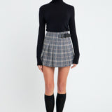 Belt Pleated Check Skort