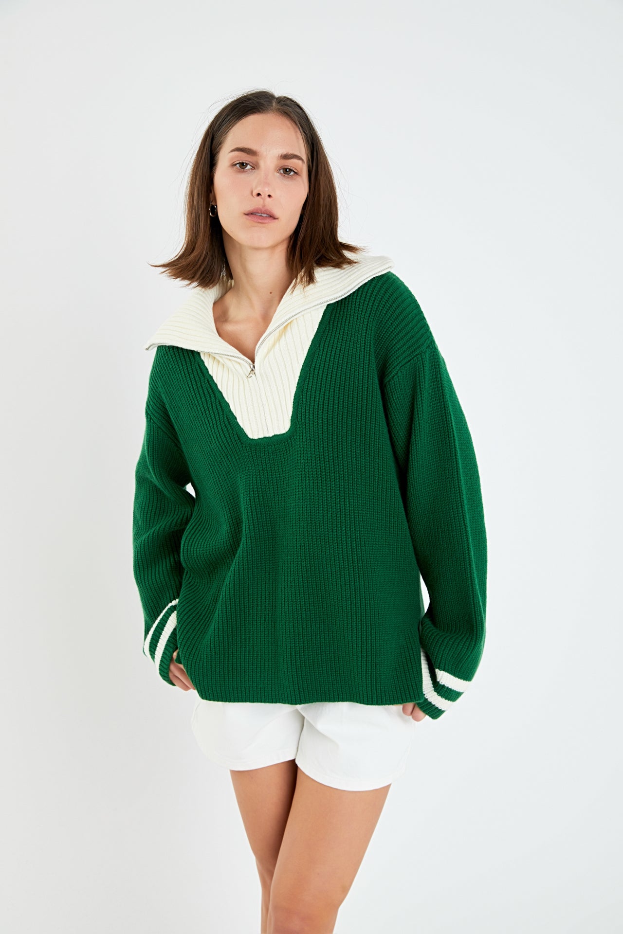 Stripe Knitted Half Zip up Sweater