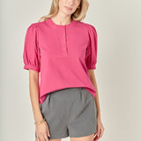 Mixed Media Puff Sleeve Top