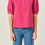 Mixed Media Puff Sleeve Top