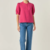 Mixed Media Puff Sleeve Top
