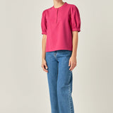 Mixed Media Puff Sleeve Top