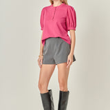 Mixed Media Puff Sleeve Top