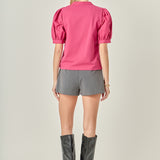 Mixed Media Puff Sleeve Top