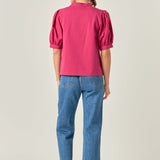 Mixed Media Puff Sleeve Top