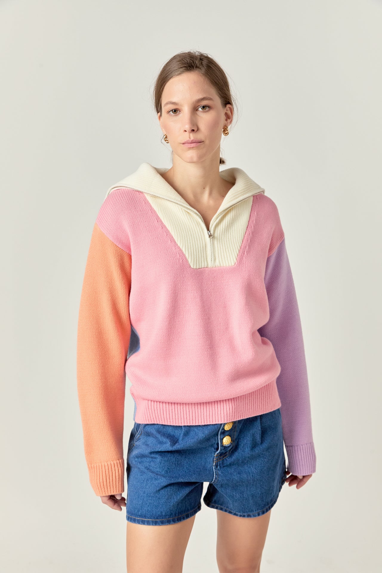 Colorblock Zip Pullover Sweater – English Factory