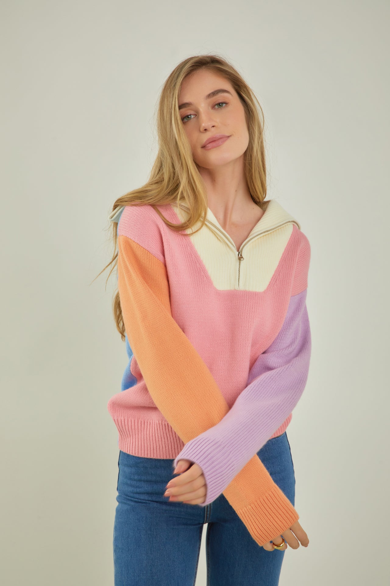 Colorblock Zip Pullover Sweater
