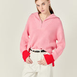 Contrast Zip Pullover Sweater