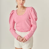 Puff Sleeve Striped Knit Top