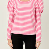 Puff Sleeve Striped Knit Top