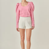Puff Sleeve Striped Knit Top