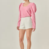 Puff Sleeve Striped Knit Top