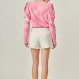 Puff Sleeve Striped Knit Top