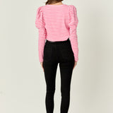 Puff Sleeve Striped Knit Top