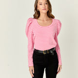 Puff Sleeve Striped Knit Top