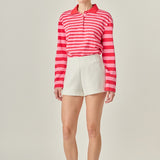 Stripe Long Sleeve Collared Knit Top