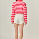 Stripe Long Sleeve Collared Knit Top