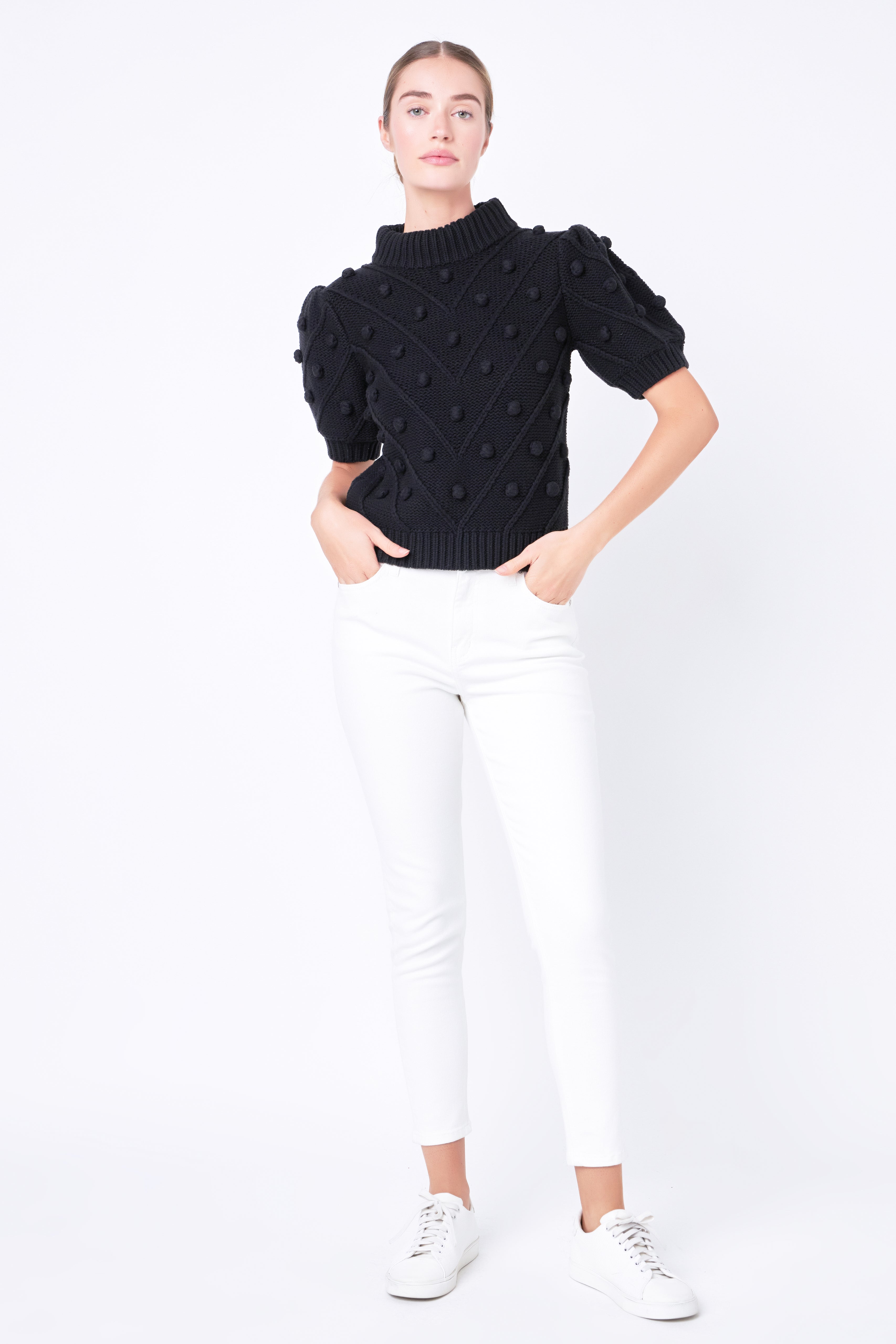 Pom Pom Puff Sleeve Sweater