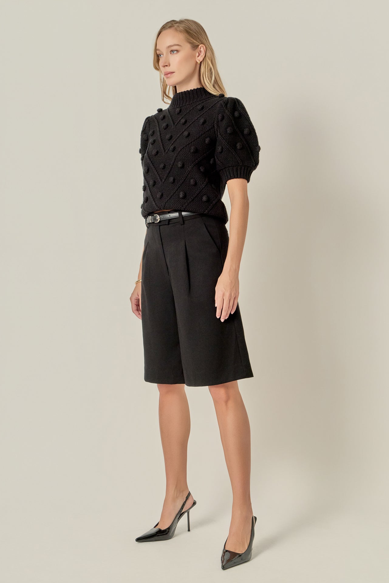 epine  エピヌ pom pom puff sleeve tops Pom Pom Puff Sleeve Sweater – English Factory