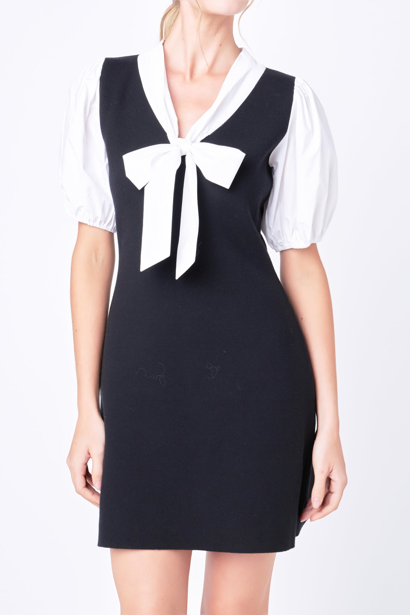 Bow Tie Mixed Media Dress – English Factory