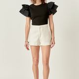Mixed Media Ruffled Knit Top