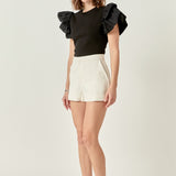 Mixed Media Ruffled Knit Top