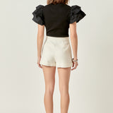 Mixed Media Ruffled Knit Top
