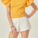 Mixed Media Ruffled Knit Top