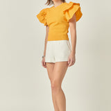 Mixed Media Ruffled Knit Top