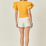 Mixed Media Ruffled Knit Top