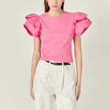 Mixed Media Ruffled Knit Top
