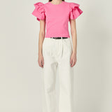 Mixed Media Ruffled Knit Top