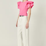Mixed Media Ruffled Knit Top