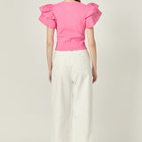 Mixed Media Ruffled Knit Top