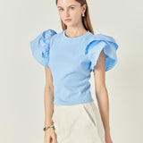 Mixed Media Ruffled Knit Top