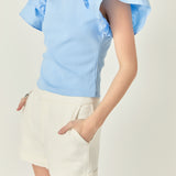 Mixed Media Ruffled Knit Top