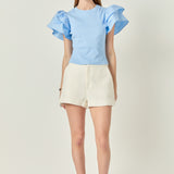 Mixed Media Ruffled Knit Top