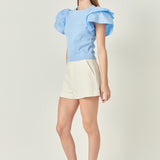 Mixed Media Ruffled Knit Top