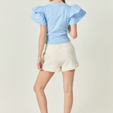 Mixed Media Ruffled Knit Top
