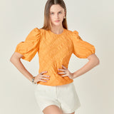 Asymmetrical Smocked Puff Sleeve Top
