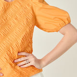 Asymmetrical Smocked Puff Sleeve Top