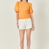 Asymmetrical Smocked Puff Sleeve Top